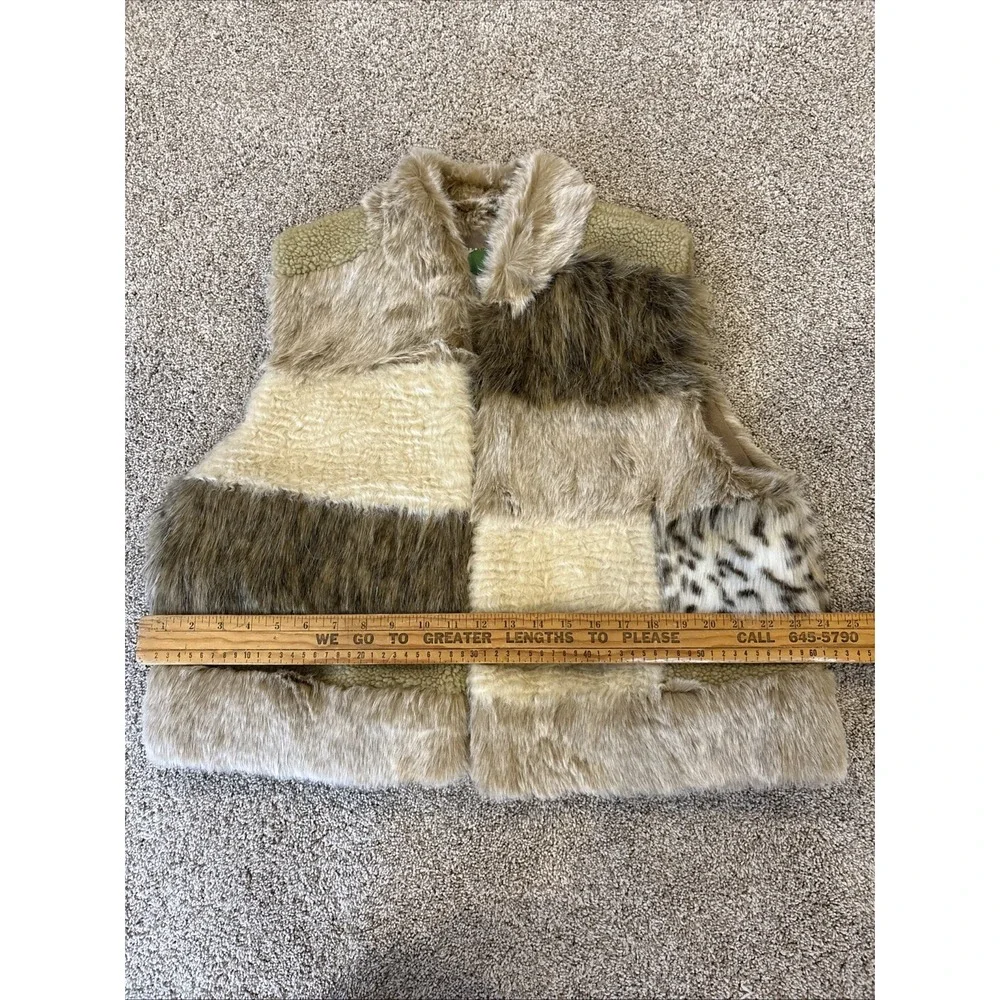 Anthropologie L Marlena Faux Fur Vest Leopard Patchwork‎ Women's Beige - Picture 9 of 10
